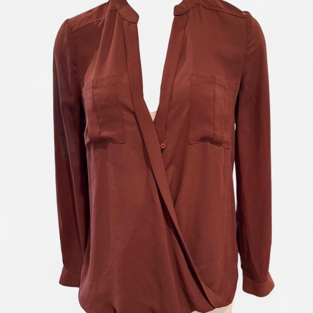 Maeve lightweight blouse | burgundy drapey wrap top | minimalist chic